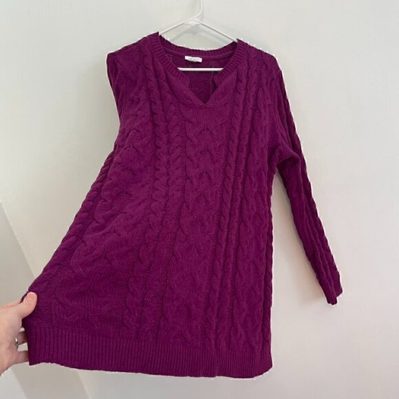 J. JILL Split Neck Chenille Tunic Sweater Solid Purple Chunky Cable Knit Large L - Picture 8 of 12